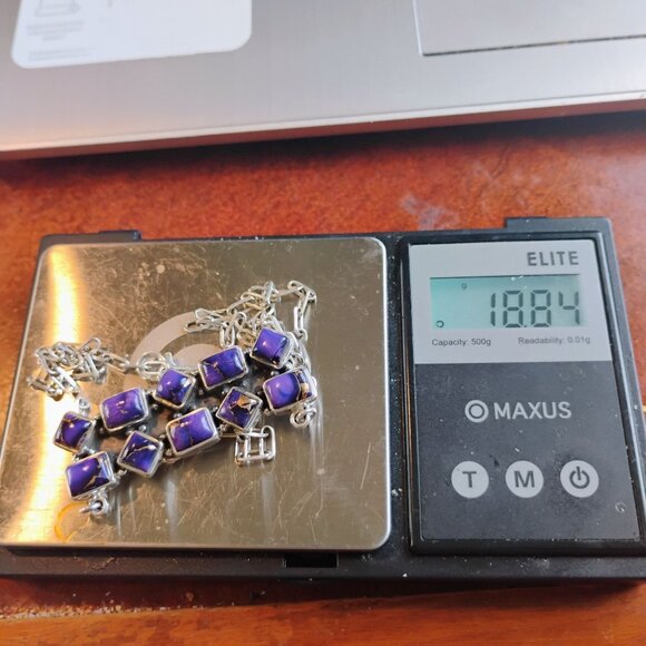 Purple Mojave Copper Turquoise Sterling Silver Double Bar Necklace - Picture 4 of 6